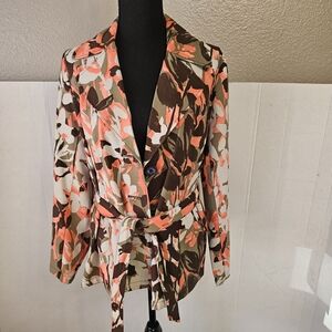 Womens Brandon Thomas Floral Casual Belted Jacket Size Medium Feminine Preppy